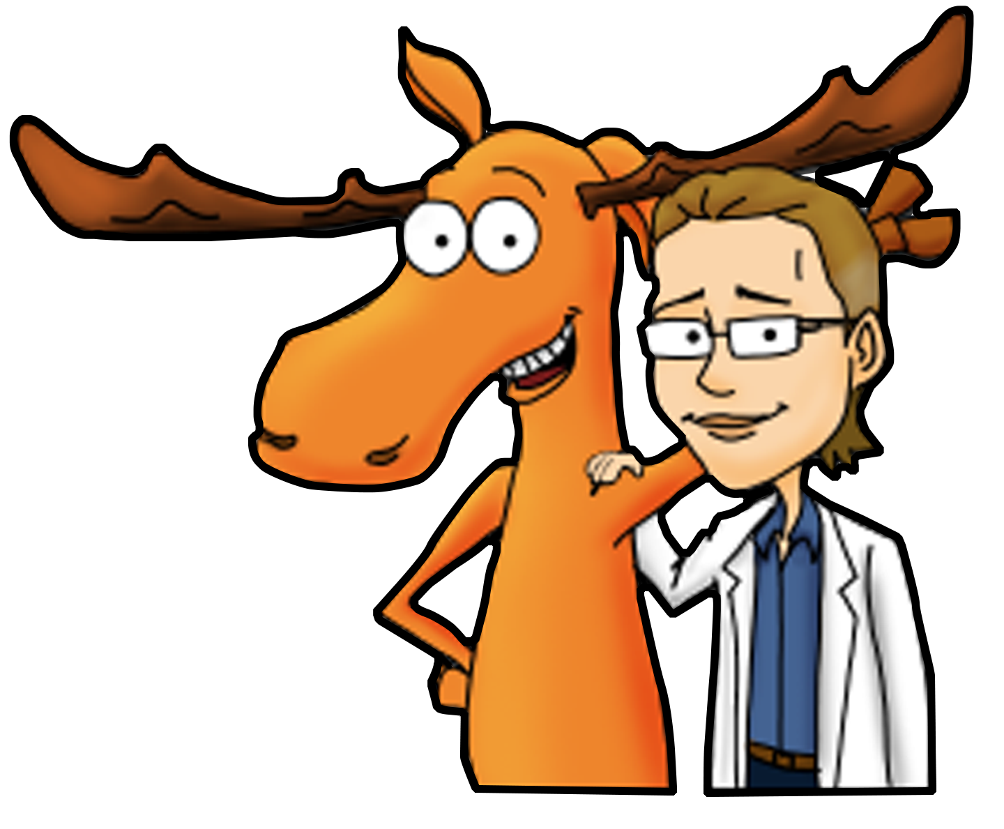 The historical logo of the Moose & Doc website, but the crossing arms also has symbolism meaning along with the downward tilt of the Moose nose.