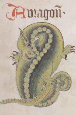 A reptile with dots representing a flux tube. It is also showing a loop-back neck pose.