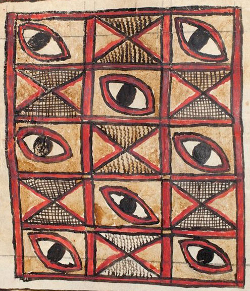 Eyes are outflow portal symbols, so the triangles in hourglass orientation are inflow symbols.