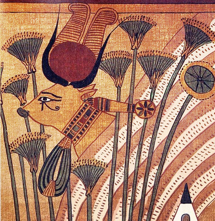 Lotus and curve-top feather, these are downward flow symbols. Also bull horns.