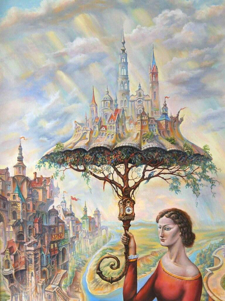 Above the umbrella-symbol, which is also above where tree branching starts,
                                      is considered a higher-density dimension/reality, different from our own.