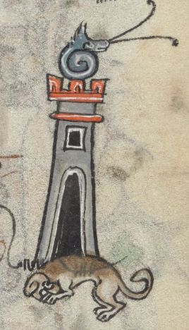 Above the battlements, a snail spiral portal symbol