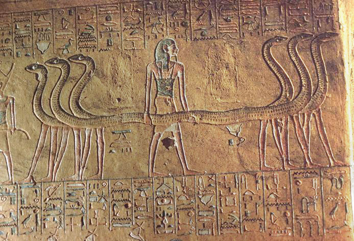 snake pull in Egypt, it's tension on a flux tube.