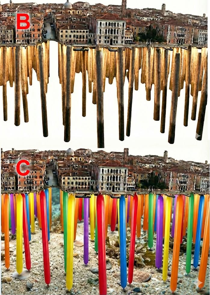 City of Venice on logs and balloons