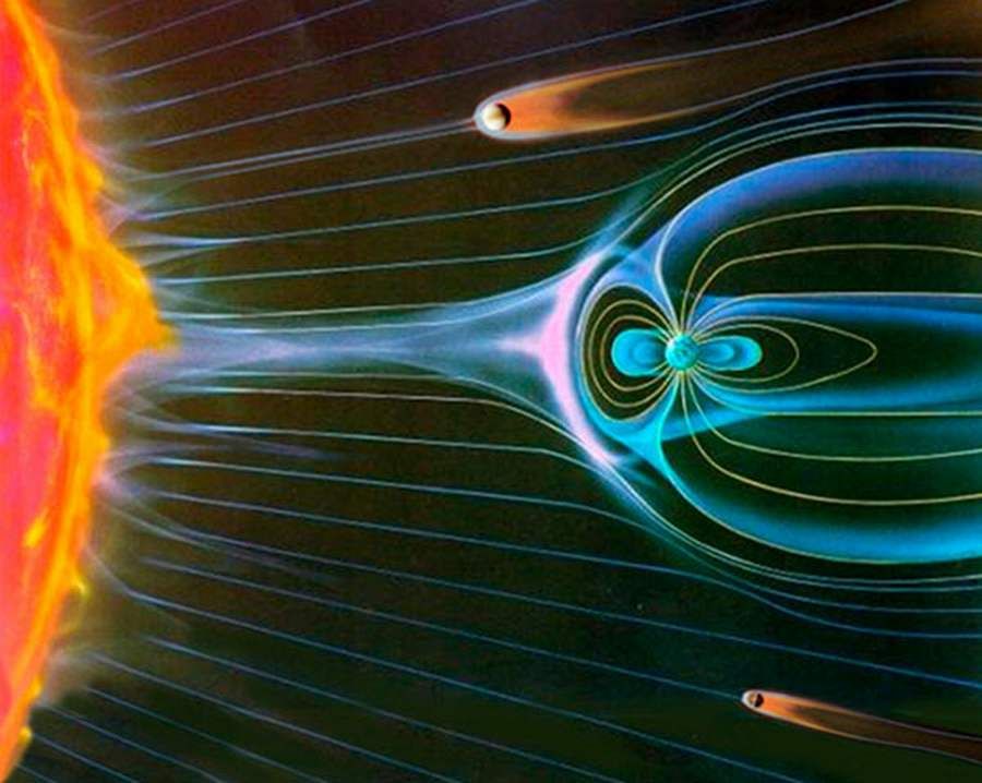 Solar wind pushing Earth's magnetosphere