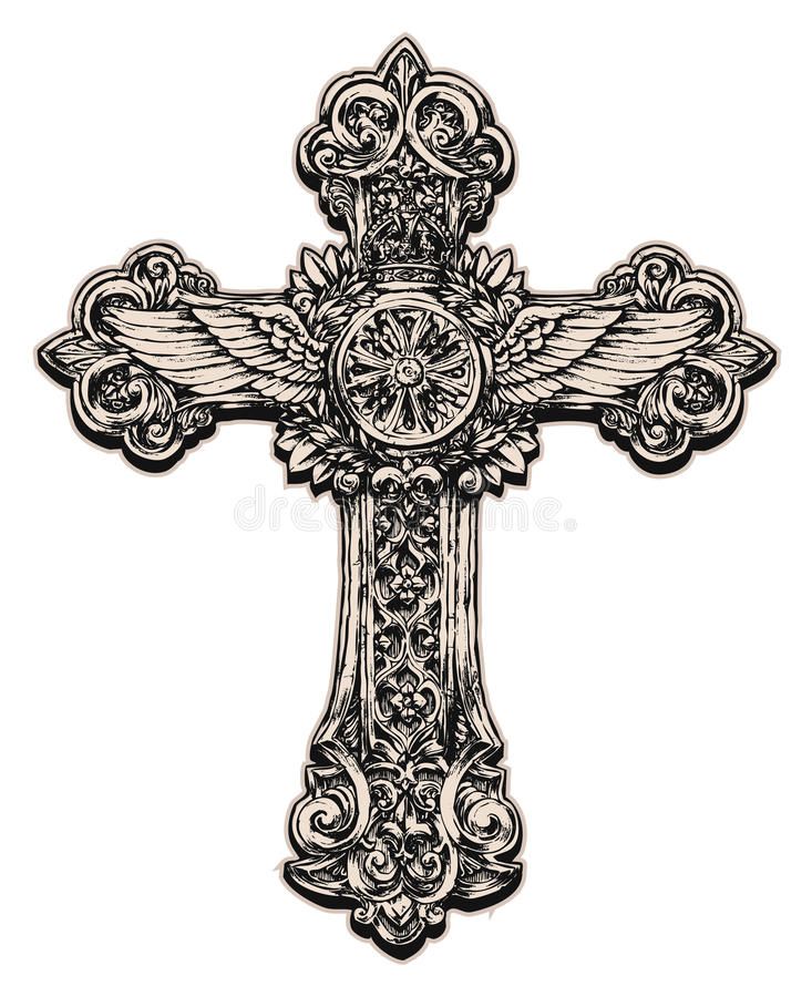 Wings aligned with the horizontal plane of a cross